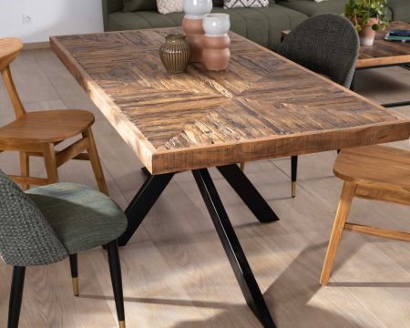 Mesa rectangular de 180 cm de acacia con acabado en espiga y base metálica Mikado «Géonidum»