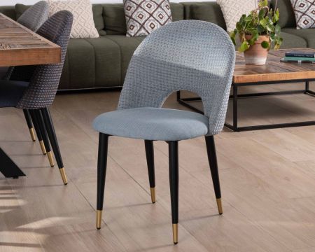 Juego de 2 sillas «Vermont» con tapizado de tela azul claro y patas de metal lacado en negro