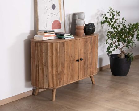 Mueble de almacenamiento de 2 puertas de estilo vintage con bordes redondeados, de madera maciza de acacia «Boomer»