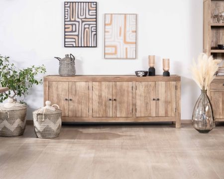 Aparador de madera maciza de mango de 200 cm con acabado lijado y 6 puertas «Maestro»
