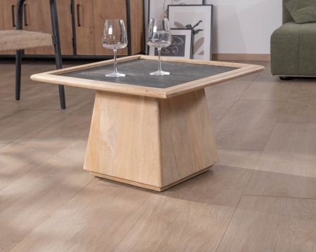Mesa de salón cuadrada de madera de mango con tablero chapado en piedra «Netty»