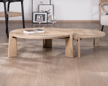 Juego de dos mesas de centro redondas de madera de mango natural «Loopie»