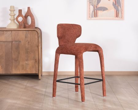 Lote de 2 sillas de media altura en tejido jaspeado color terracota «Milano» con tapizado integral