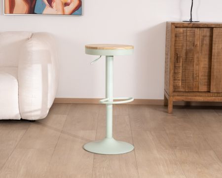 Lote de 2 taburetes ajustables con asiento de madera «Juo» en metal verde ácido