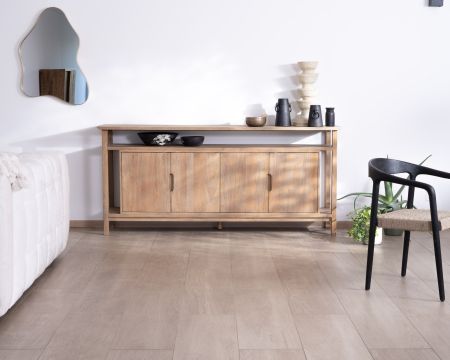 Aparador de 4 puertas de estilo Japandi en madera maciza de mango «Haya», 200 cm