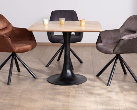 Mesa cuadrada de 90 cm estilo bistró de madera de acacia «Piccadilly» con pata de tulipán de metal