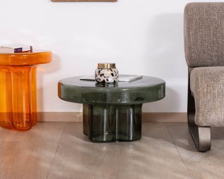 Mesa de salón redonda de diseño, de cristal verde, modelo «Cyléa»