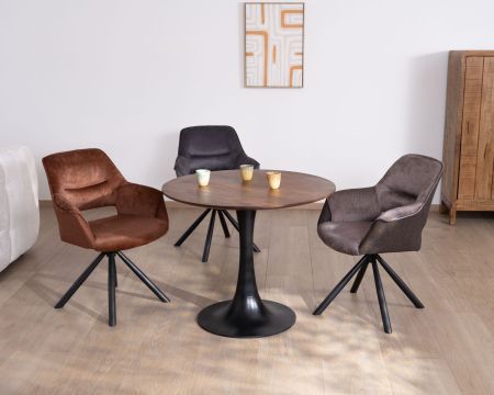 Mesa redonda de 90 cm estilo bistró «Piccadilly» con pata de tulipán de metal negro