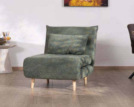 Sillón de estilo vintage en tela verde caqui «Folda», modular 2 en 1