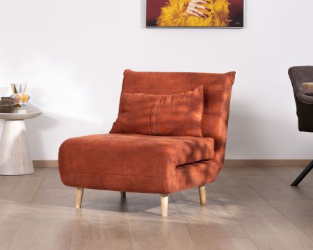 Sillón de diseño escandinavo en tela color terracota «Folda», convertible en cama supletoria