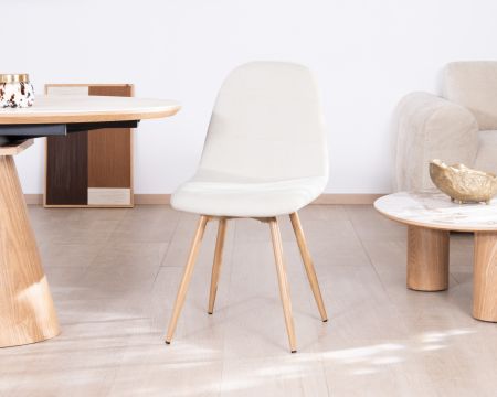 Juego de 4 sillas giratorias de estilo escandinavo «Noma» en tela cruda, con patas con acabado de roble