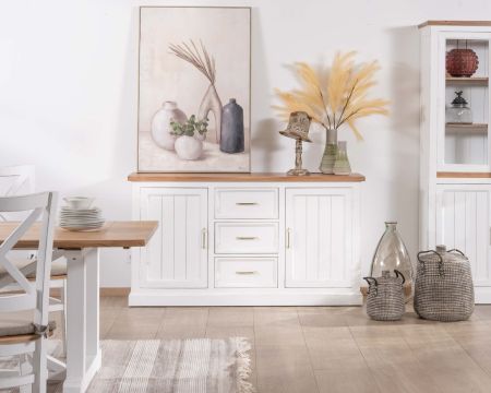 Aparador de acacia blanca de 165 cm con encimera natural «Trégastel»