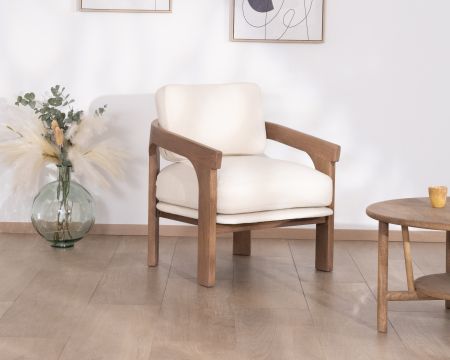Sillón auxiliar de diseño escandinavo en tejido bouclé crudo «Archéa»
