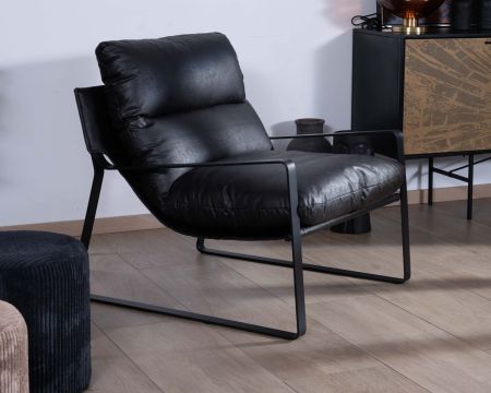 Sillón club rediseñado en tejido antracita y metal negro «Torsten»