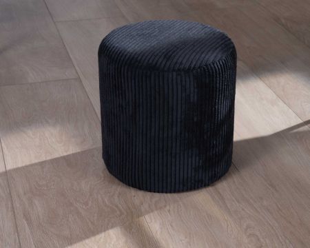 Lote de 2 pufs negros de terciopelo acanalado «Snaw», de 35 cm de diámetro