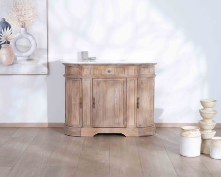 Mueble de baño con un lavabo, de madera maciza de mango y cuarzo blanco «Églantine»