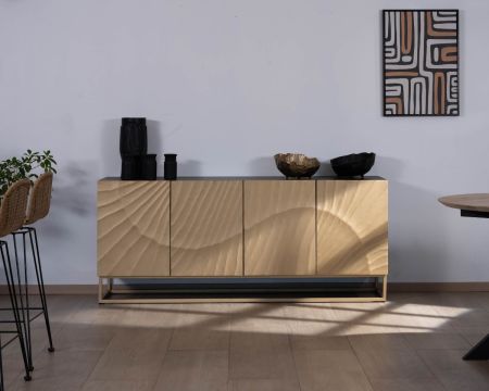 Aparador de 4 puertas dorado y negro «Pop Vintage», de metal y madera maciza