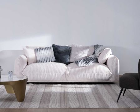 Sofá retro de 3 plazas de terciopelo blanco «Moon»