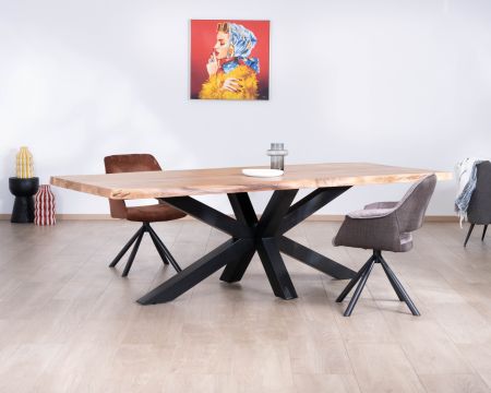 Mesa de comedor de alta gama con tablero de madera maciza y patas metálicas «3D», 240 cm