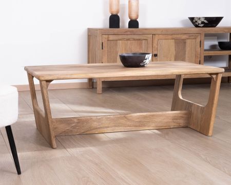 Mesa de salón de líneas sencillas en madera de mango natural «Maestro», 110 cm