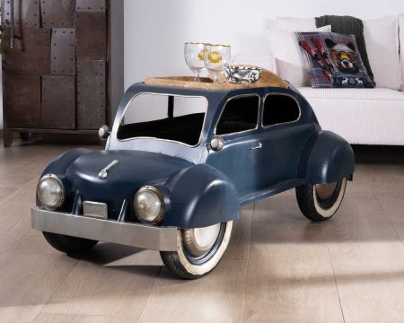 Original mesa de centro con forma de coche vintage azul «Crazy»