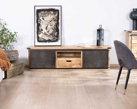 Mueble para la tele de 160 cm con puerta corredera de metal y madera «Caractère»