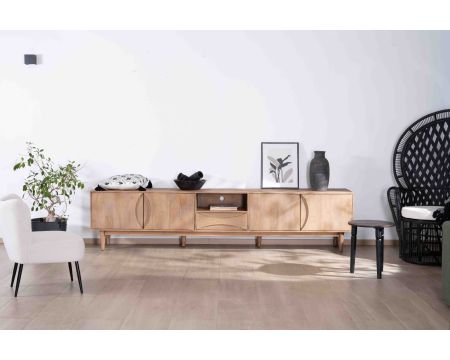 Mueble para televisión XXL de 265 cm, de madera maciza de mango, con 4 puertas y 1 cajón «Cabure»