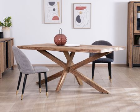 Mesa de comedor de 180 cm con tablero natural y patas en forma de cruz «Enoa», 100 % palisandro
