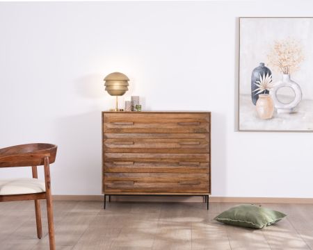 Cómoda de 4 cajones de gran anchura «Presto», de madera de mango, estilo retro