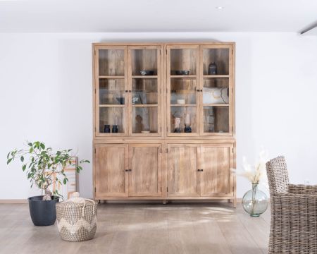 Gran aparador de madera de mango natural con puertas acristaladas «Maestro», 200 cm