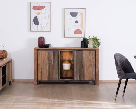 Aparador de palisandro y acacia «Enoa» con estantes de cristal