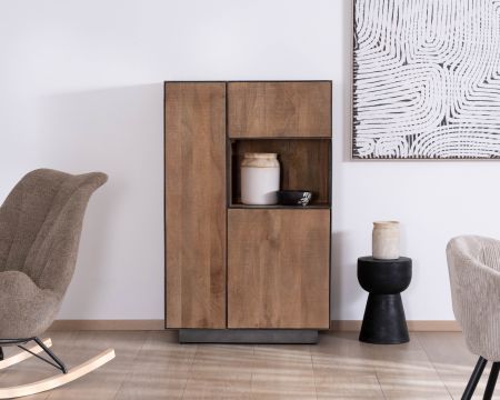 Cajonera de madera maciza de mango con 2 puertas «Santo», de estilo minimalista