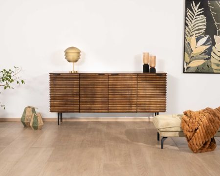Aparador retro de 4 puertas de teca y mango macizo, 183 cm, «Sheffield»