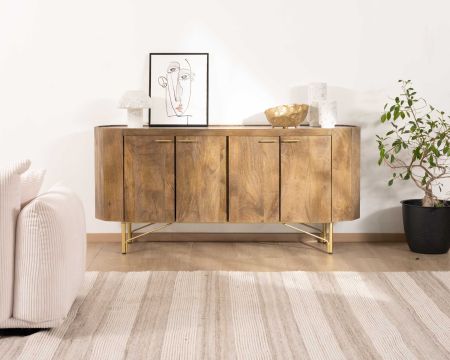 Aparador redondeado con encimera de terrazo blanco y patas de metal dorado «Bruges»
