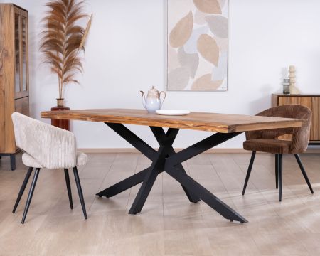Mesa de comedor contemporánea de madera de 200 cm «Olonie» con patas cruzadas de metal