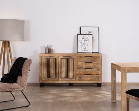 Aparador de madera de mango con decoración estriada negra reversible «Manoha»