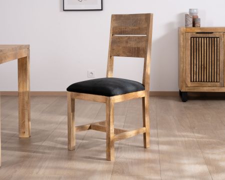 Juego de 2 sillas de comedor de madera de mango sin tratar «Manoha» con asiento tapizado