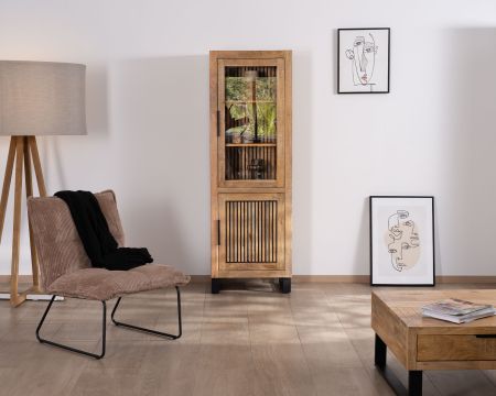 Vitrina de dos puertas de madera de mango «Manoha» con fachada decorativa reversible