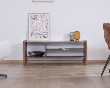 Mueble para la tele de estilo «japandi» «Yona», de acacia maciza, 130 cm