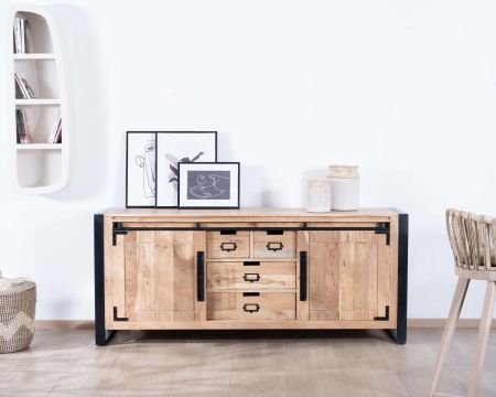Aparador industrial para comedor de metal y madera de 190 cm «Montréal»