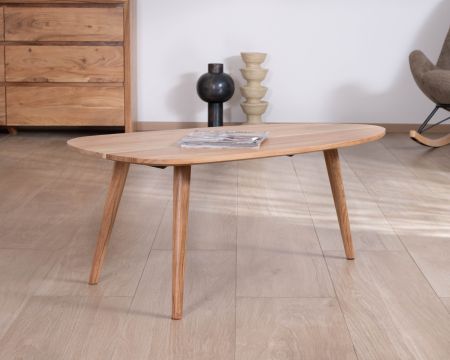 Mesa de centro con forma de barco, estilo escandinavo «Voluto», de 110 cm, de madera maciza de acacia