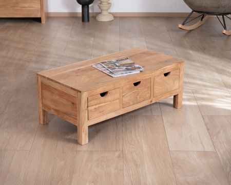 Mesa de centro rectangular de madera maciza de acacia «Nüma», 100 cm, con cajones