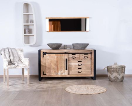 Mueble de baño de madera maciza con patas de metal «Montréal» de 150 cm