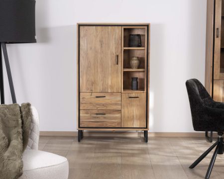Pequeño aparador de acacia con puertas, compartimentos y cajones «Baltik», de estilo industrial