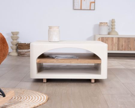 Mesa de centro cuadrada de diseño orgánico con acabado de hormigón pulido «Miona»