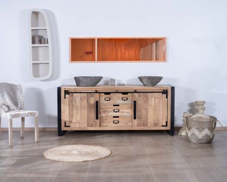 Mueble de baño industrial de metal y madera «Montréal», 165 cm