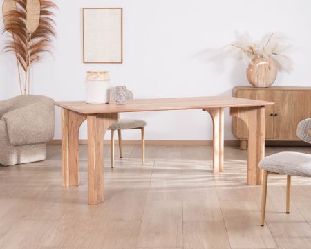 Mesa de comedor rectangular de 180 cm, diseño escandinavo «Alba», de madera maciza de acacia blanqueada