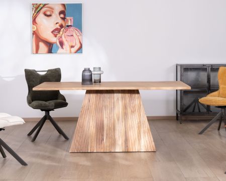 Mesa de comedor de 175 cm, modelo «Elki», de madera de acacia con pata central