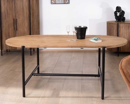 Mesa de comedor vintage de teca y metal «Troms», 200 x 100 cm