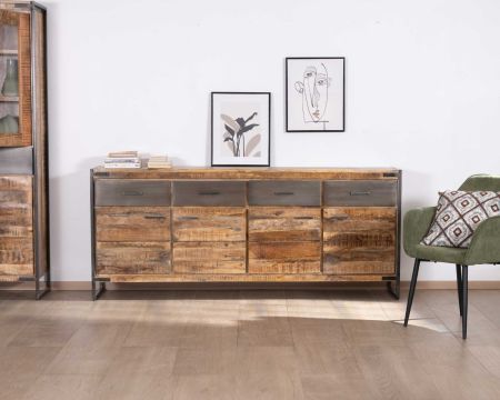 Aparador industrial de 200 cm en madera de mango y metal «Shade»